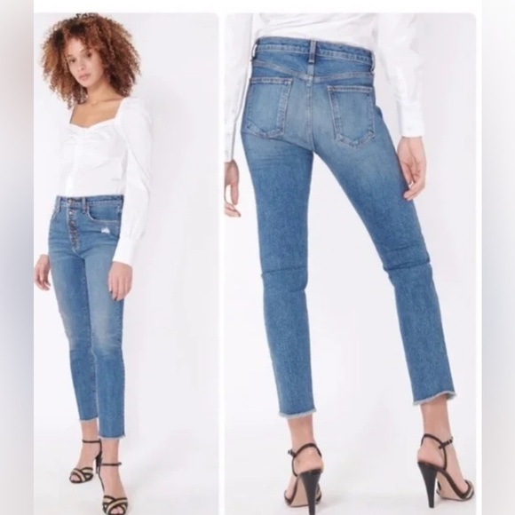 Veronica Beard Faye 11” Skinny Jeans Terrain Wash Raw Hem Button Fly Size 25 - Picture 1 of 8